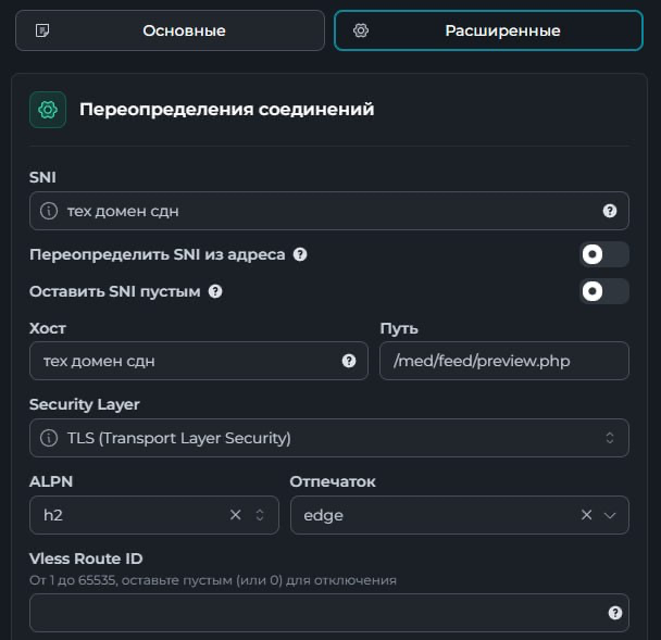 Beeline CDN: хост, вкладка «Расширенные»