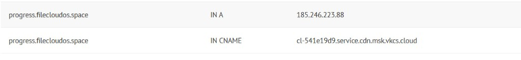 Итог DNS: A основного домена + CNAME поддомена на VK